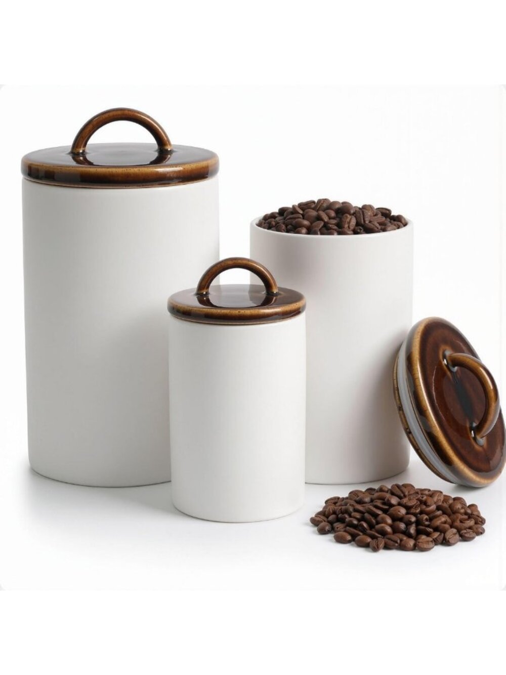 Stylish Ceramic Kitchen Canister Set of 3 with Airtight Lids for Countertop